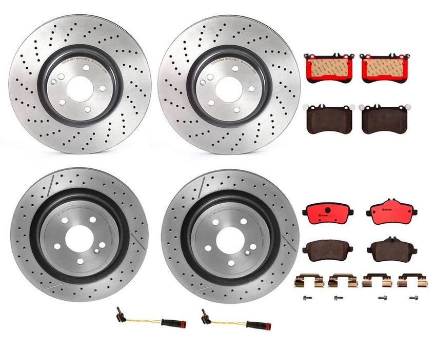 Mercedes Brakes Kit - Pads & Rotors Front and Rear (360mm/330mm) (Ceramic) 221421181207 - Brembo 1593431KIT